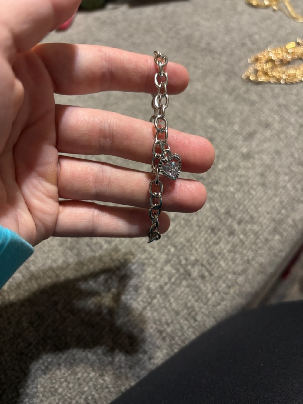 Silver Heart Charm Chain Bracelet - Sparkling Accent